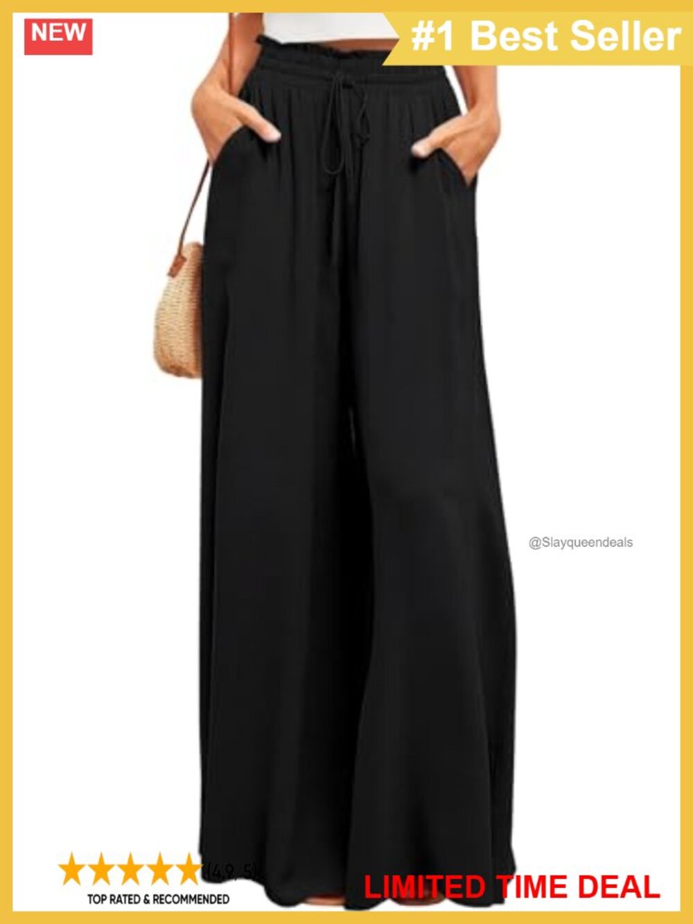 Wide Leg Palazzo Pants High Waisted Flowy Lounge Trousers with Pockets